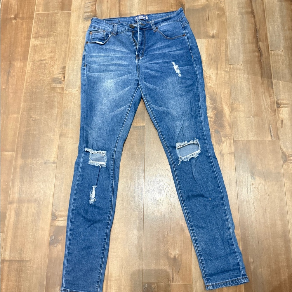 Ci Sono Blue Skinny Jeans with Distressed Details